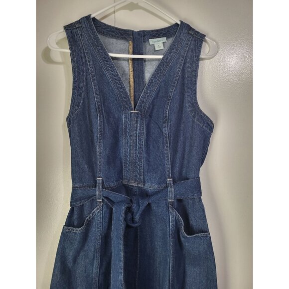 Sundance Living Women's SZ 6 Sleeveless Poppy Denim Midi Dress Belted Cotton - Picture 3 of 7